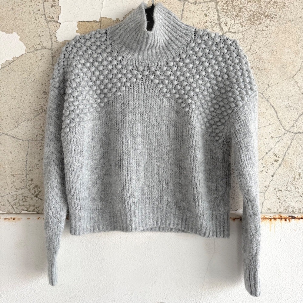 Free People Sweater Cropped Mock Neck Textured Bobble Cozy Chunky Knit Womens S